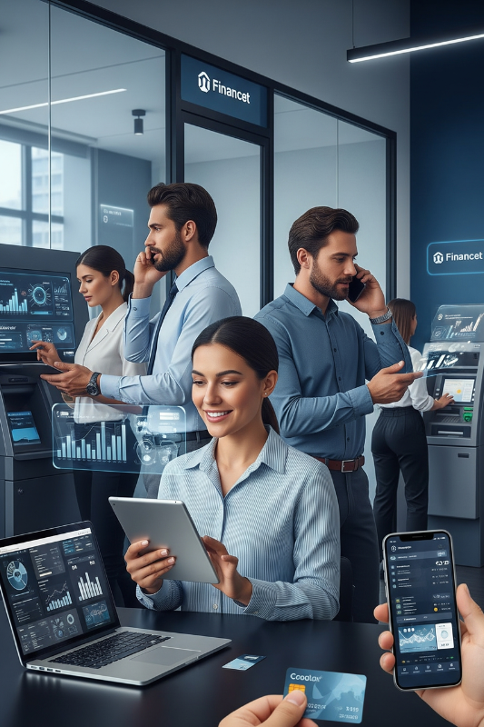 Team of finance professionals discussing digital loan solutions, showcasing technology-driven Short-Term Business Funding options for companies.