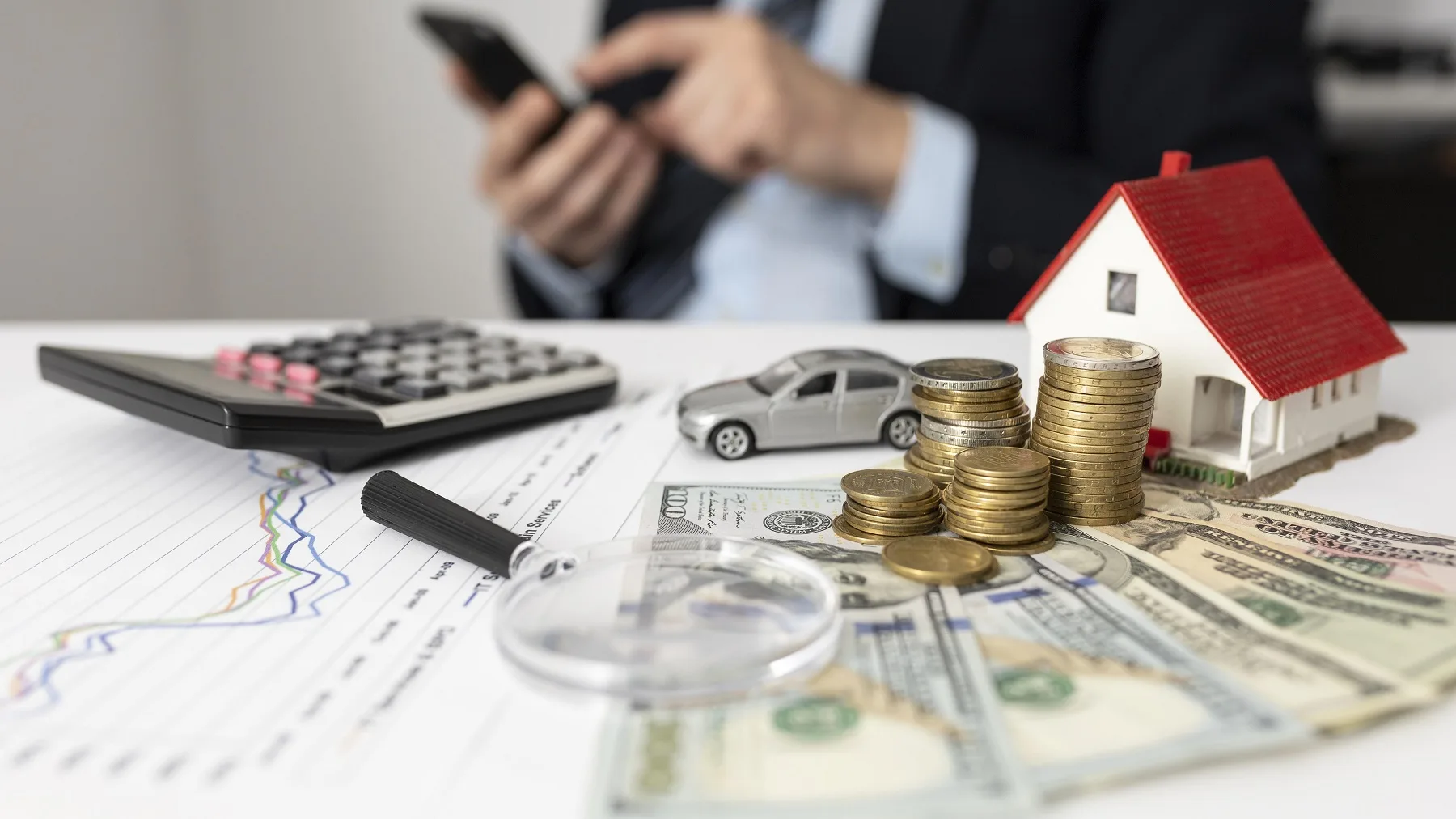 Stacks of coins, Australian dollars, calculator, and a model house representing refinancing, home loans, and financial planning in Australia 2025.